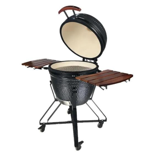 Grill USA 21-Inch Kamado Grill & Smoker with 304 Stainless Steel Cart & Bamboo Side Shelves