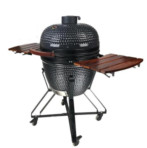 Grill USA 21-Inch Kamado Grill & Smoker with 304 Stainless Steel Cart & Bamboo Side Shelves